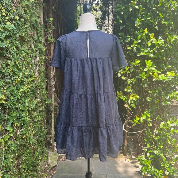 FRANCESCA’S Mi Ami Navy Babydoll Tiered Ruffled Lined Mini Dress Size S Boho - Picture 6 of 14